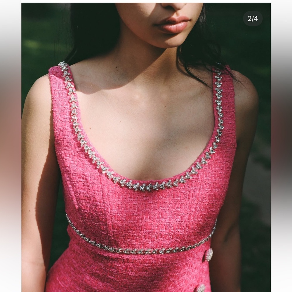 SELF-PORTRAIT Boucle Mini Dress in Fuchsia - Picture 4 of 16